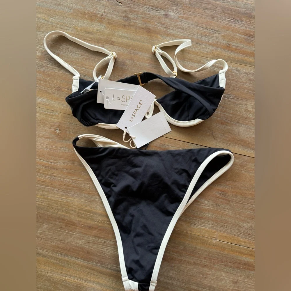 L*Space Black and Cream Bikini Set